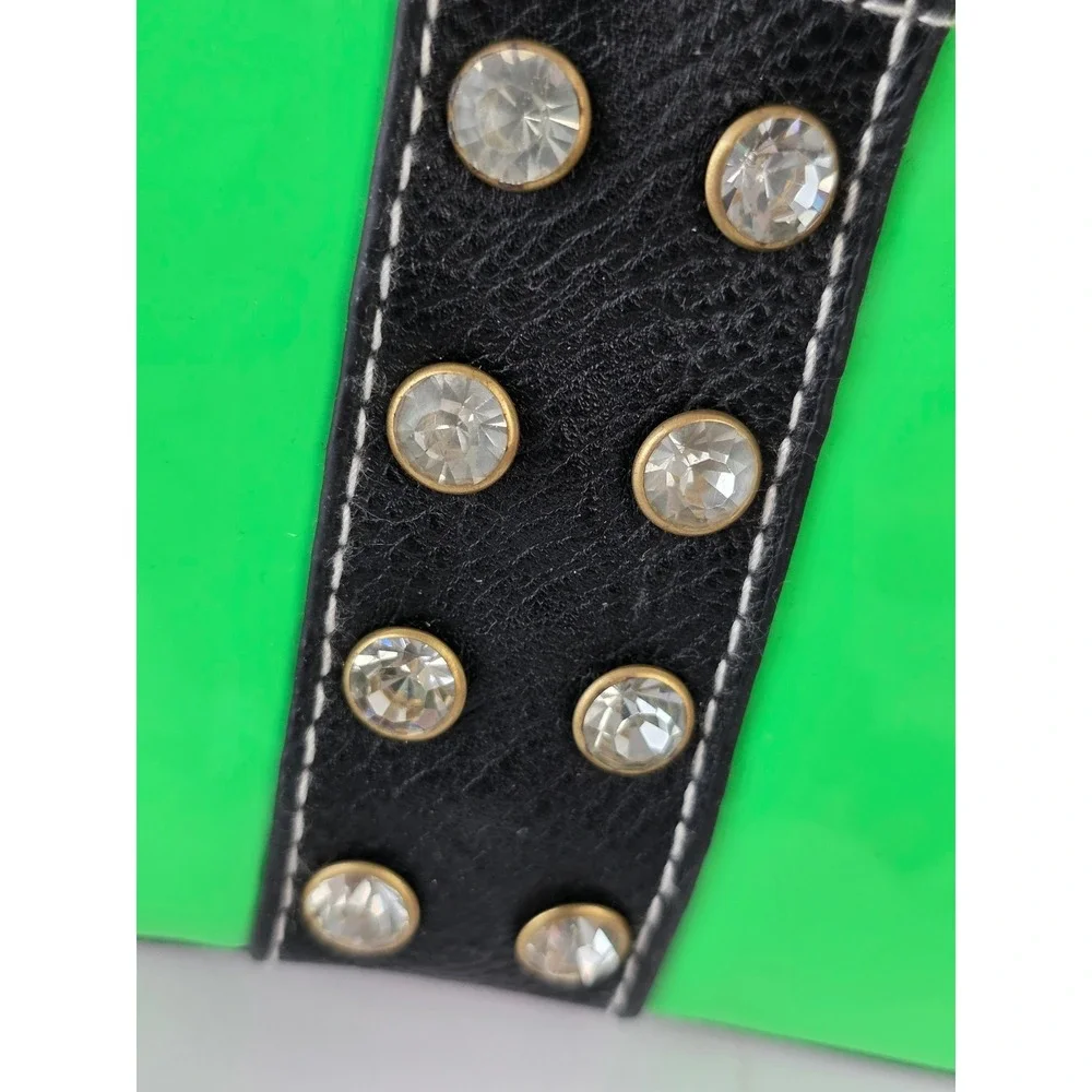 ALFA BAG Neon Green Rhinestone Studded Patent PU Leather Pouch NC461 GRN